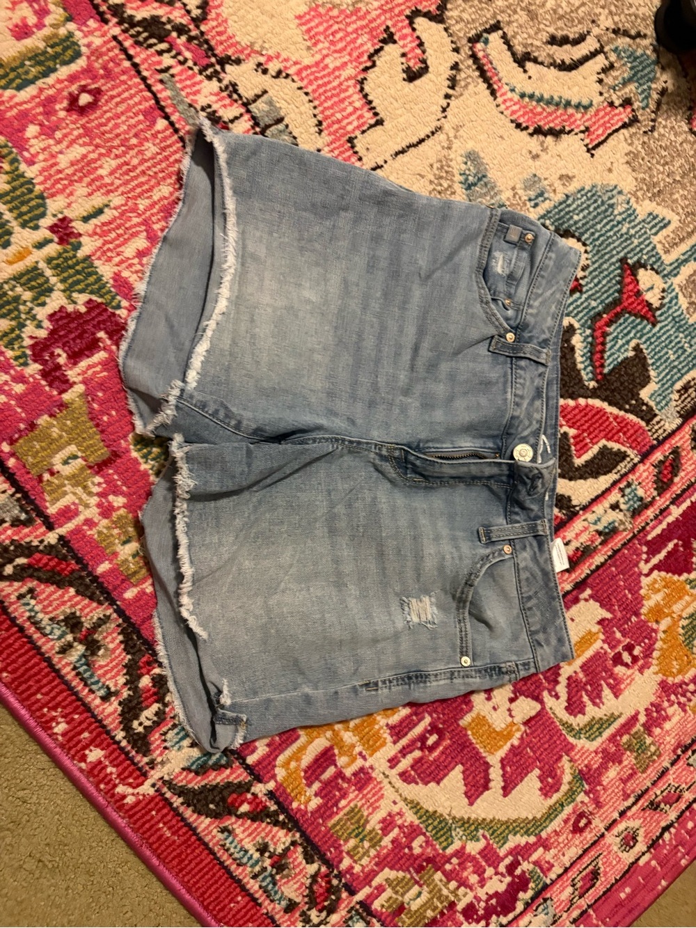 Seven7 Light Blue Frayed Hem Denim Shorts